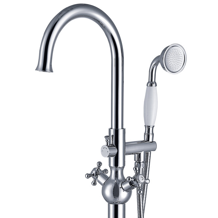 HHK HOME 2 Handle Floor Mounted Clawfoot Tub Faucet with Diverter and